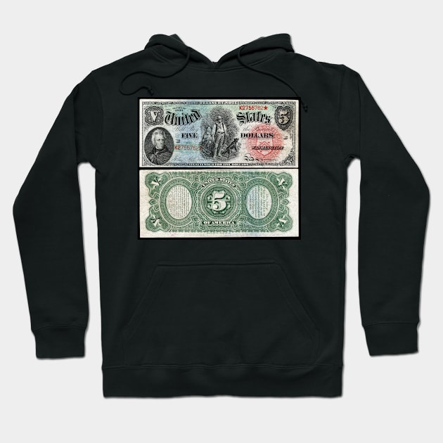 1869 $5 Dollar United States Treasury Note Hoodie by DTECTN